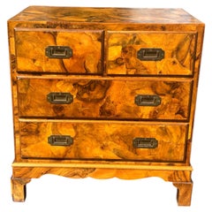 Vintage Petite Italian Olive Burlwood Chest of Drawers