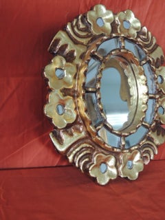 Vintage Petite Oval Hand Carved Gold Leaf Decorative Wood Mirror