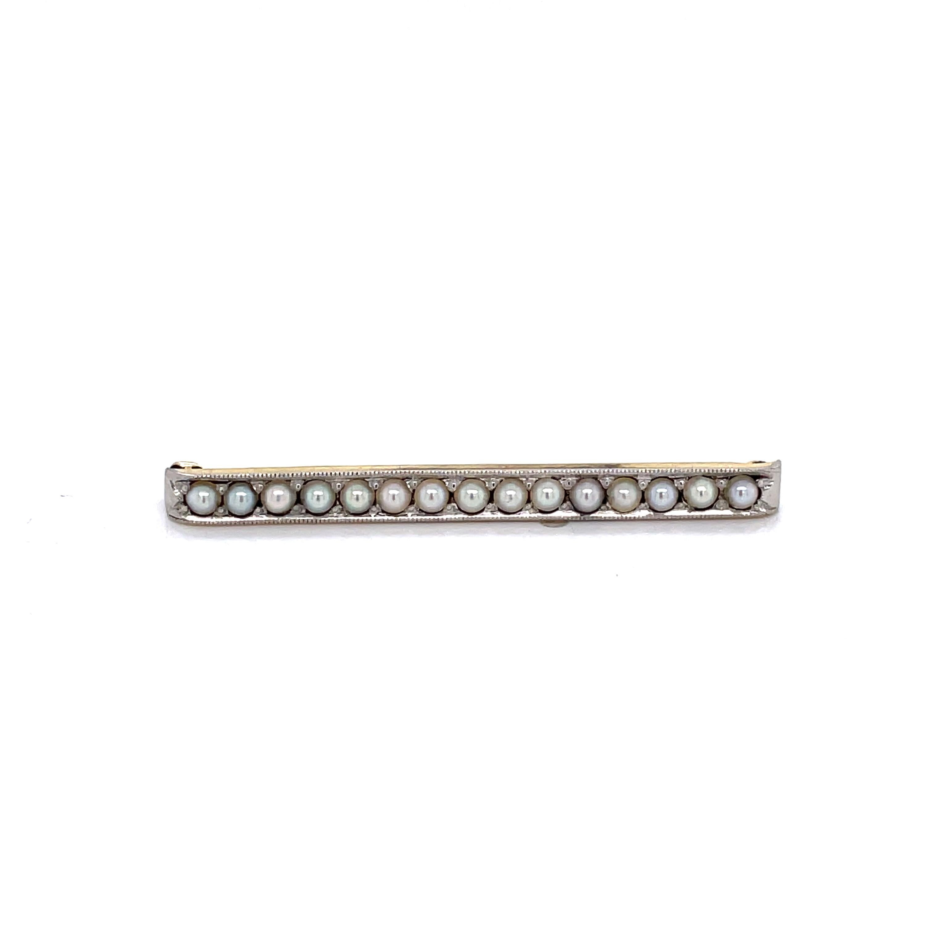 Vintage Petite Pearl Gold Bar Pin Brooch For Sale 1