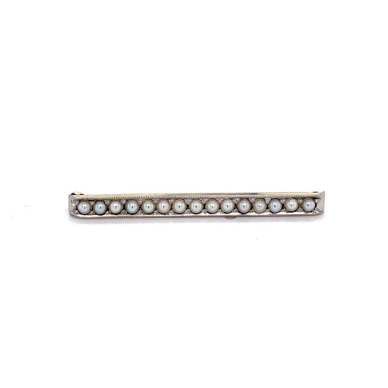 Vintage Petite Pearl Gold Bar Pin Brooch For Sale 2