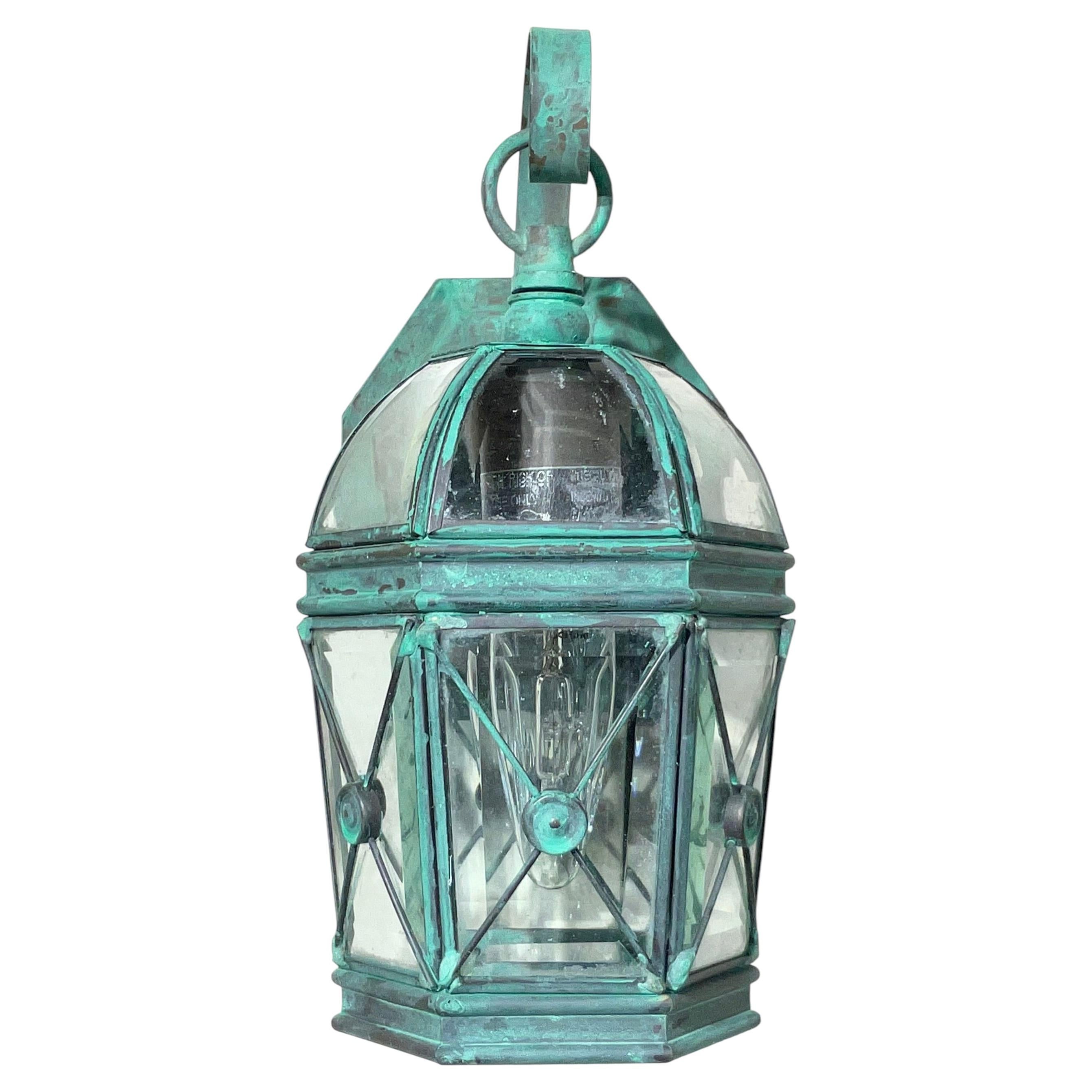 Vintage Petite Solid Brass Wall Lantern - 11” h x 5.5 w x 6” d For Sale