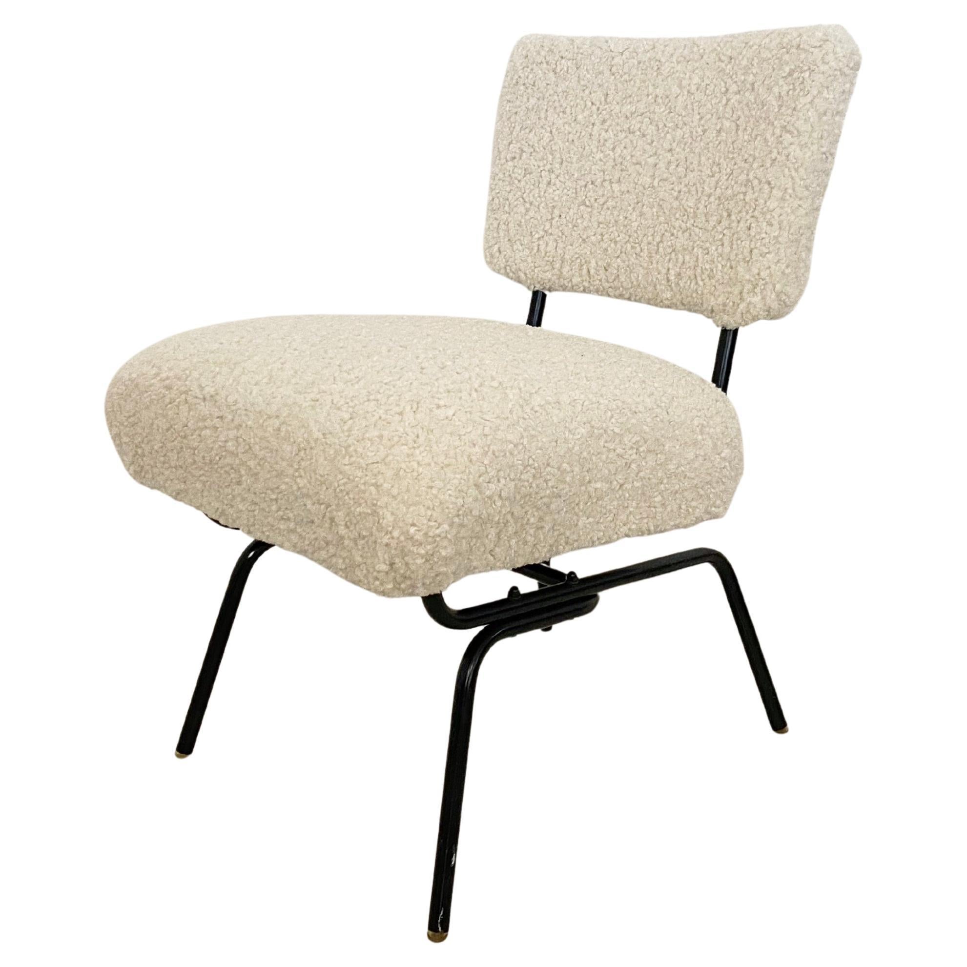 Vintage Petite Steel Frame Slipper Chair, New Upholstery For Sale