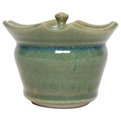 Vintage Petite Studio Ceramic Green Lidded Sugar Bowl by Deanna Nichols