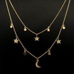 Vintage Petite Sun, Moon and Stars Diamond Station Double Row Gold Necklace