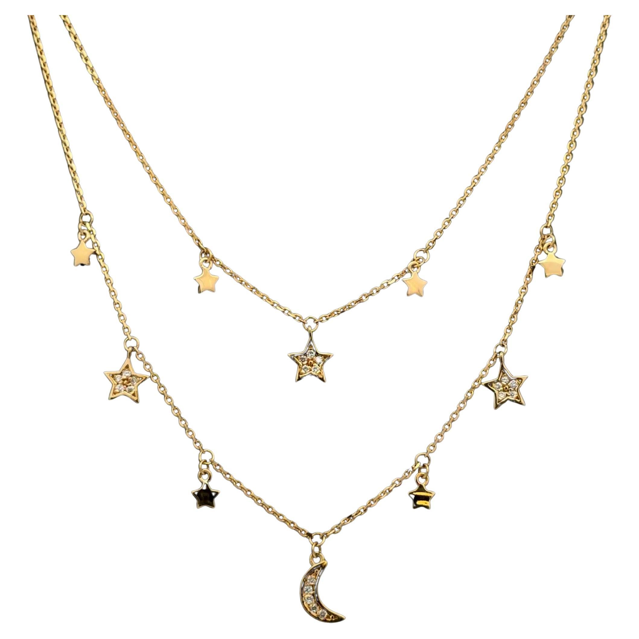 Collana d
oro vintage Petite Sun, Moon and Stars Diamond Station a doppia fila