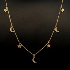 Vintage Petite Sun, Moon and Stars Diamond Station Gold Necklace