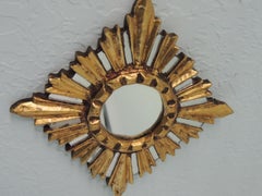 Vintage Petite Sunburst Gold Leaf Decorative Wood Mirror