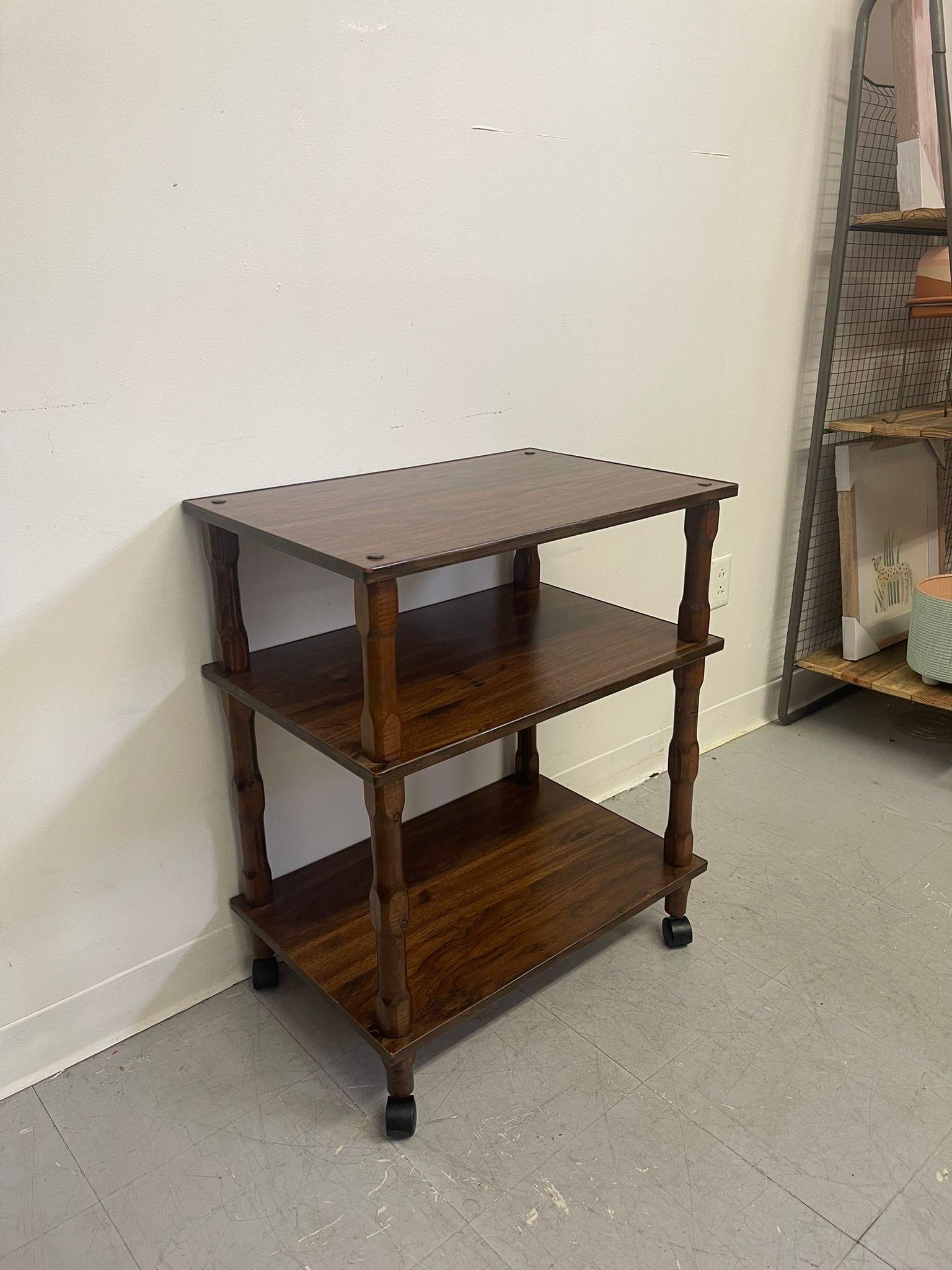 Mid-Century Modern Vintage Petite Three Tier Wooden Bookshelf. For Sale