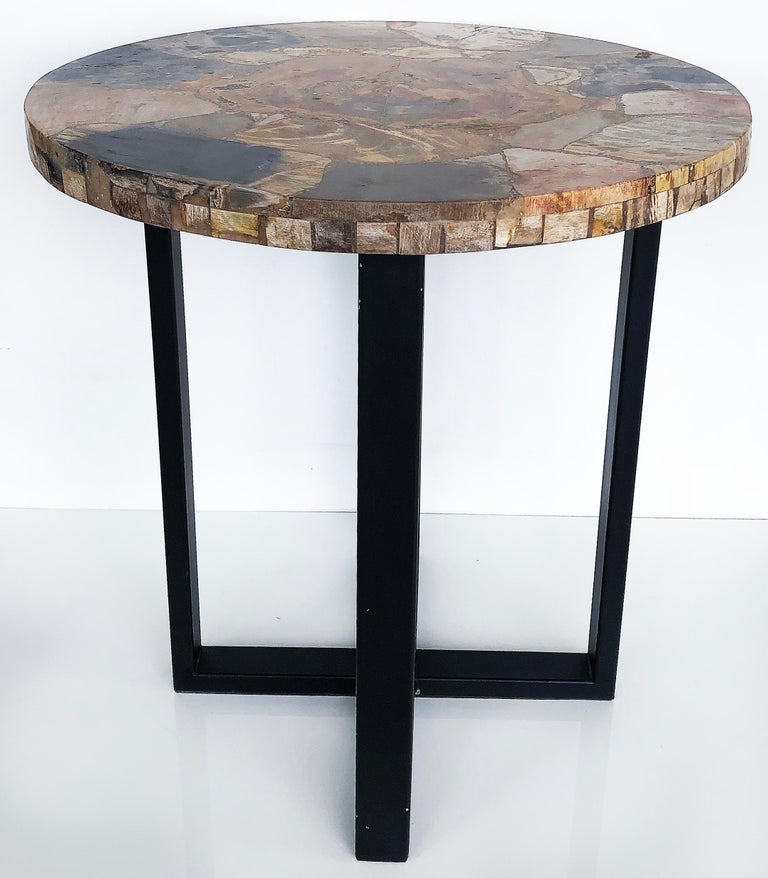 20th Century Vintage Petrified Wood Side Table on a Metal Base