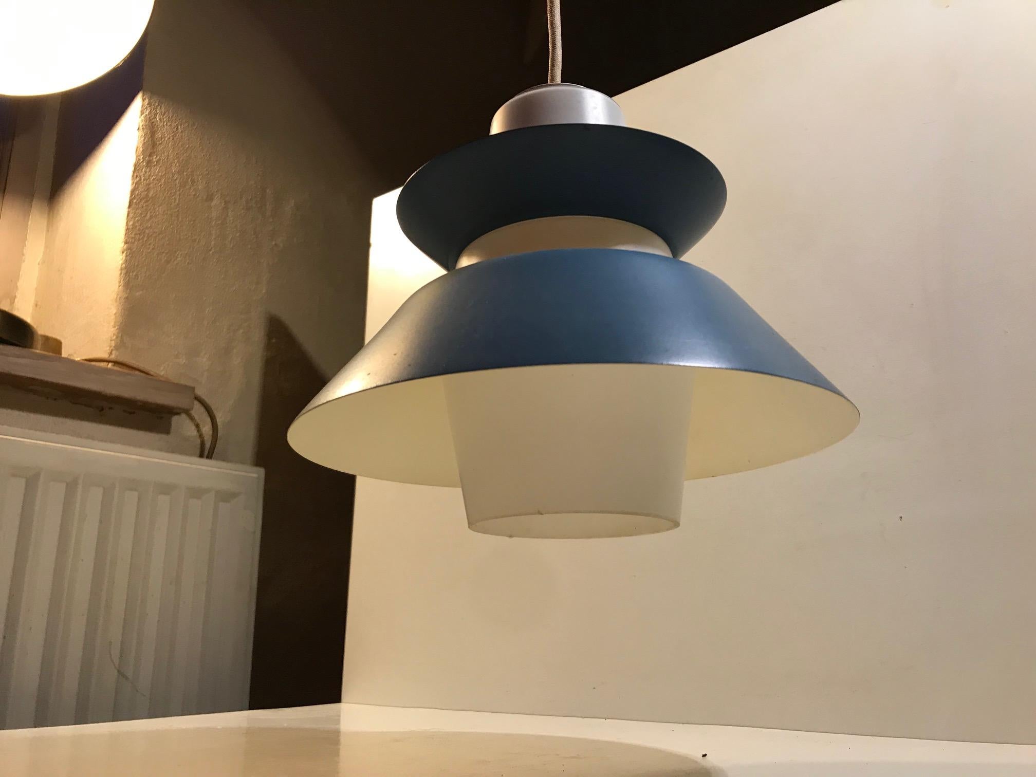 Danish Vintage Petrol Blue Ceiling Lamp in Opaline from Voss, Denmark, 1950s