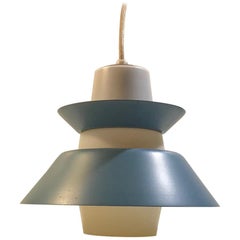 Vintage Petrol Blue Ceiling Lamp in Opaline from Voss, Denmark, 1950s