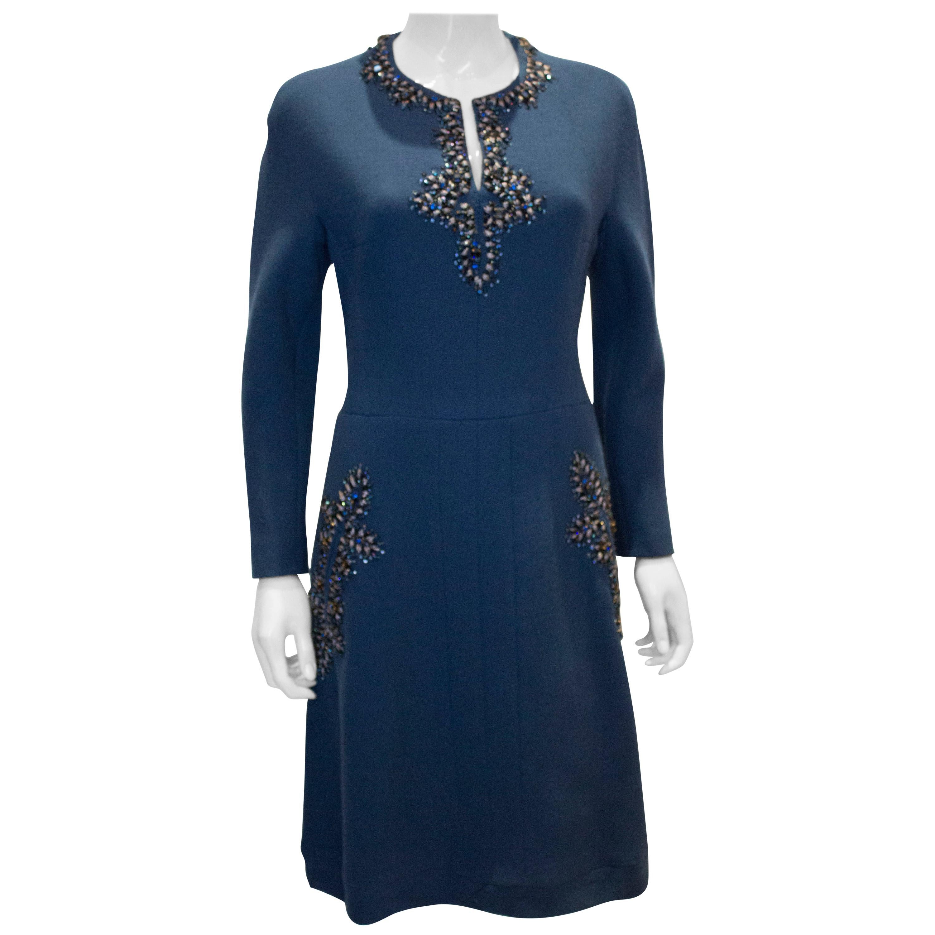 Vintage Petrol Blue Cocktail Dress by  Assutina Alta Moda For Sale