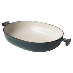 Vintage Petrol Blue 'La Mama’ Large Enamel Gratin Roasting Dish Pan By Enzo Mari