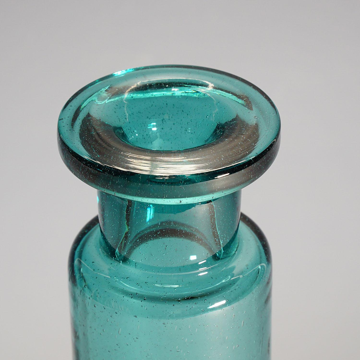 German Vintage Petrol Colored Glass Vase by Ichendorfer Glassworks, ca. 1960s For Sale