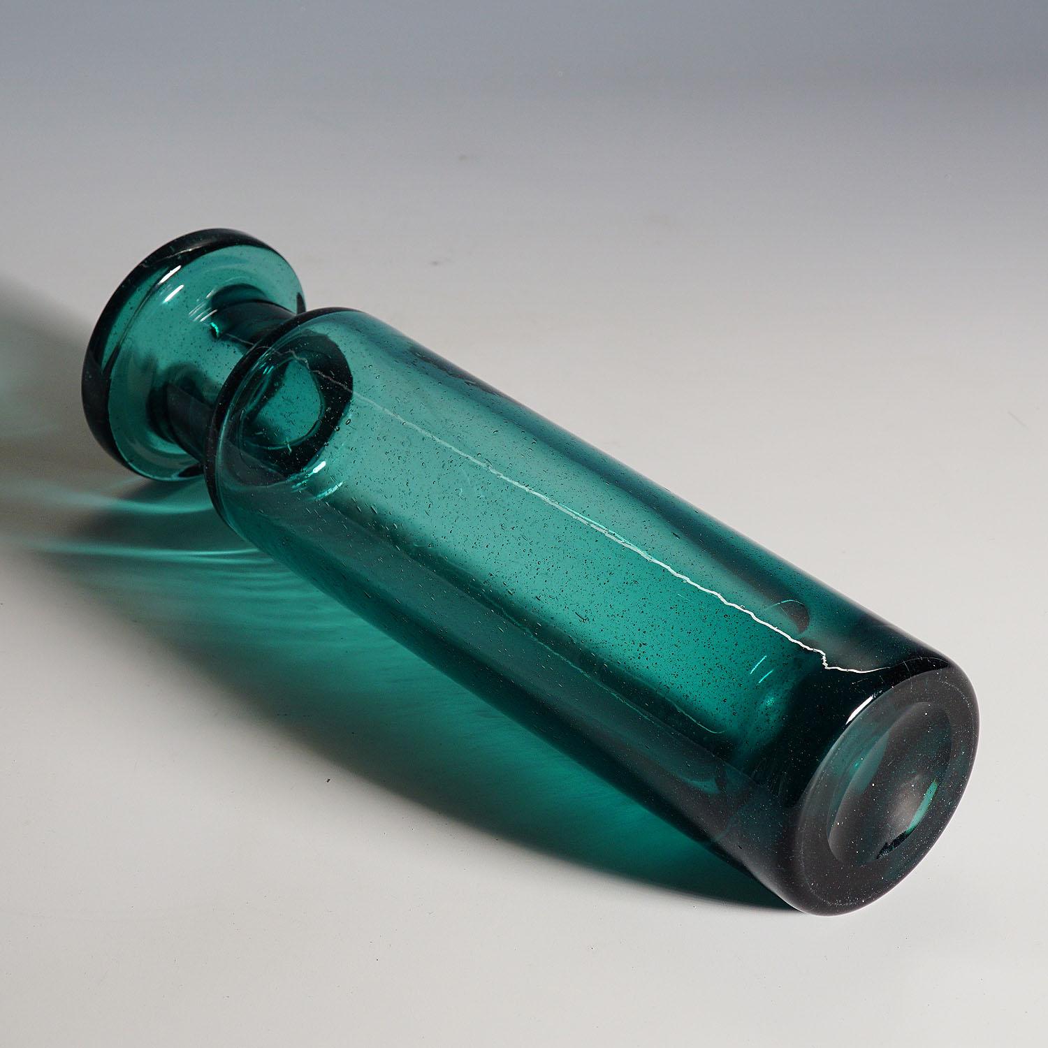20th Century Vintage Petrol Colored Glass Vase by Ichendorfer Glassworks, ca. 1960s For Sale