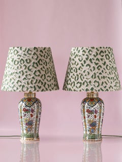 Delft Polychrome Table Lamps with New Leopard Print Shades, De Sphinx, Set of 2