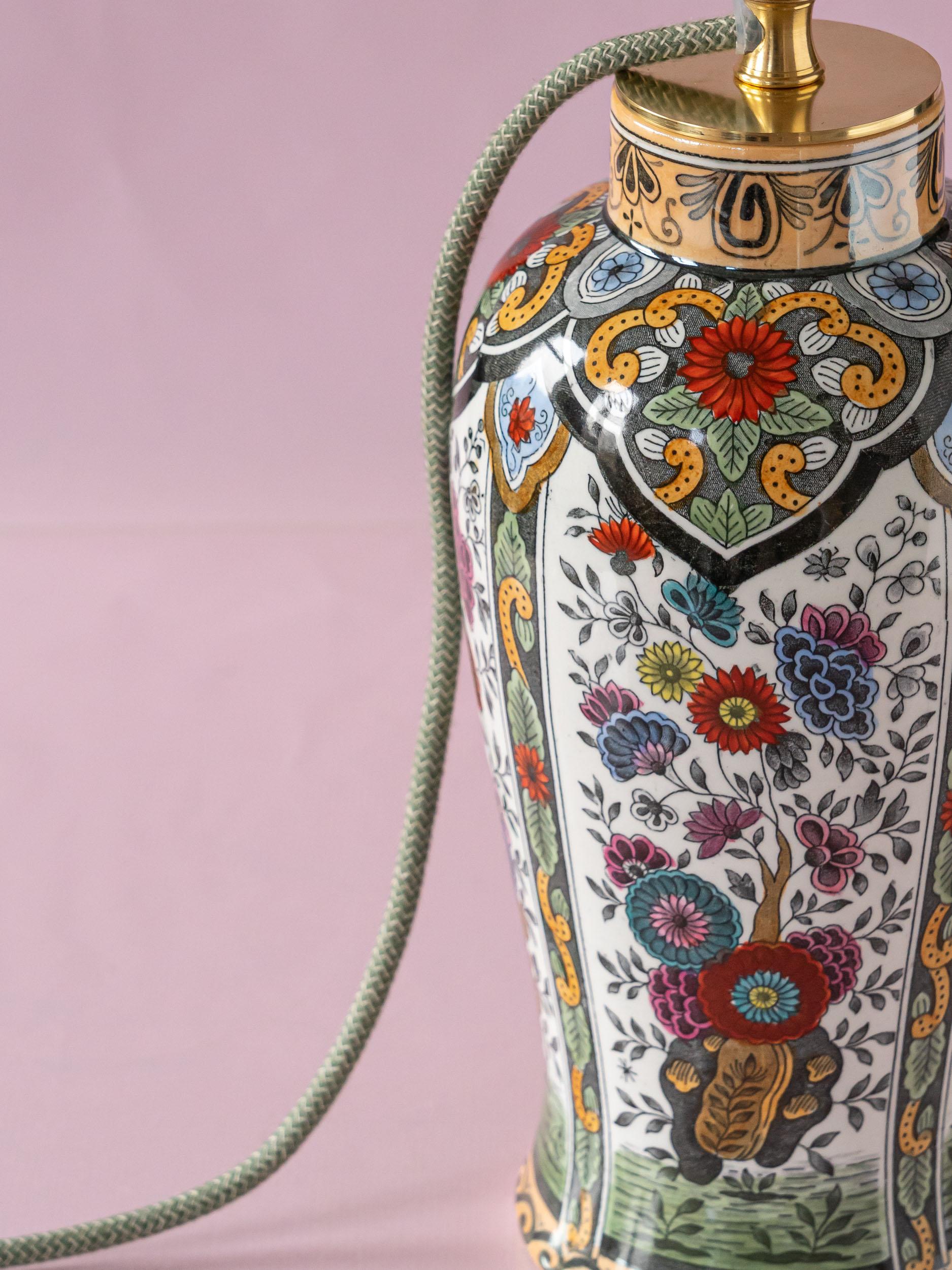 Dutch Vintage Petrus Regout De Sphinx Vase Lamps, Leopard Print Shades For Sale