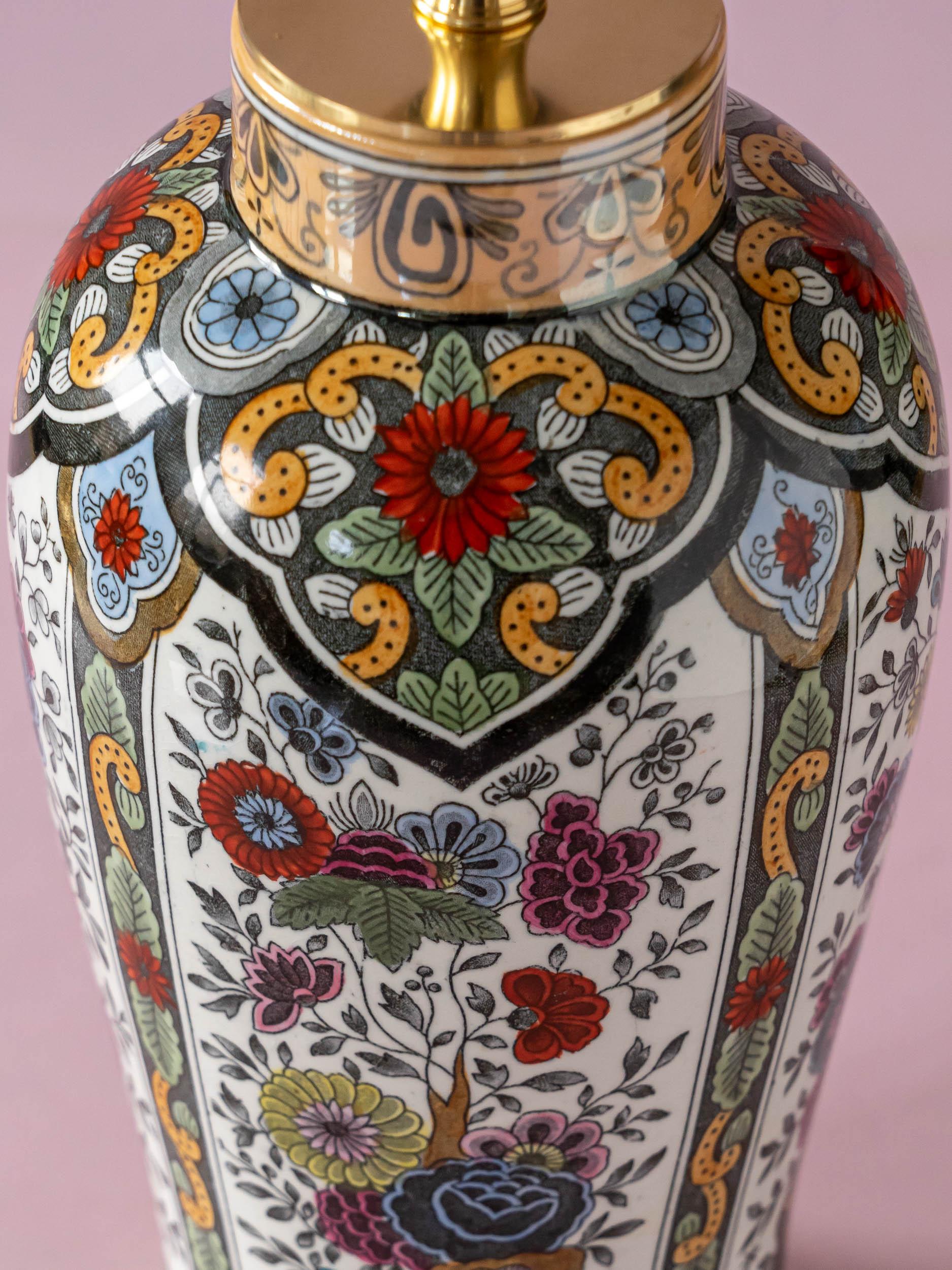 Bohemian Delft Polychrome Table Lamps with New Leopard Print Shades, De Sphinx, Set of 2