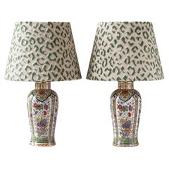 Vintage Petrus Regout De Sphinx Vase Lamps, Leopard Print Shades