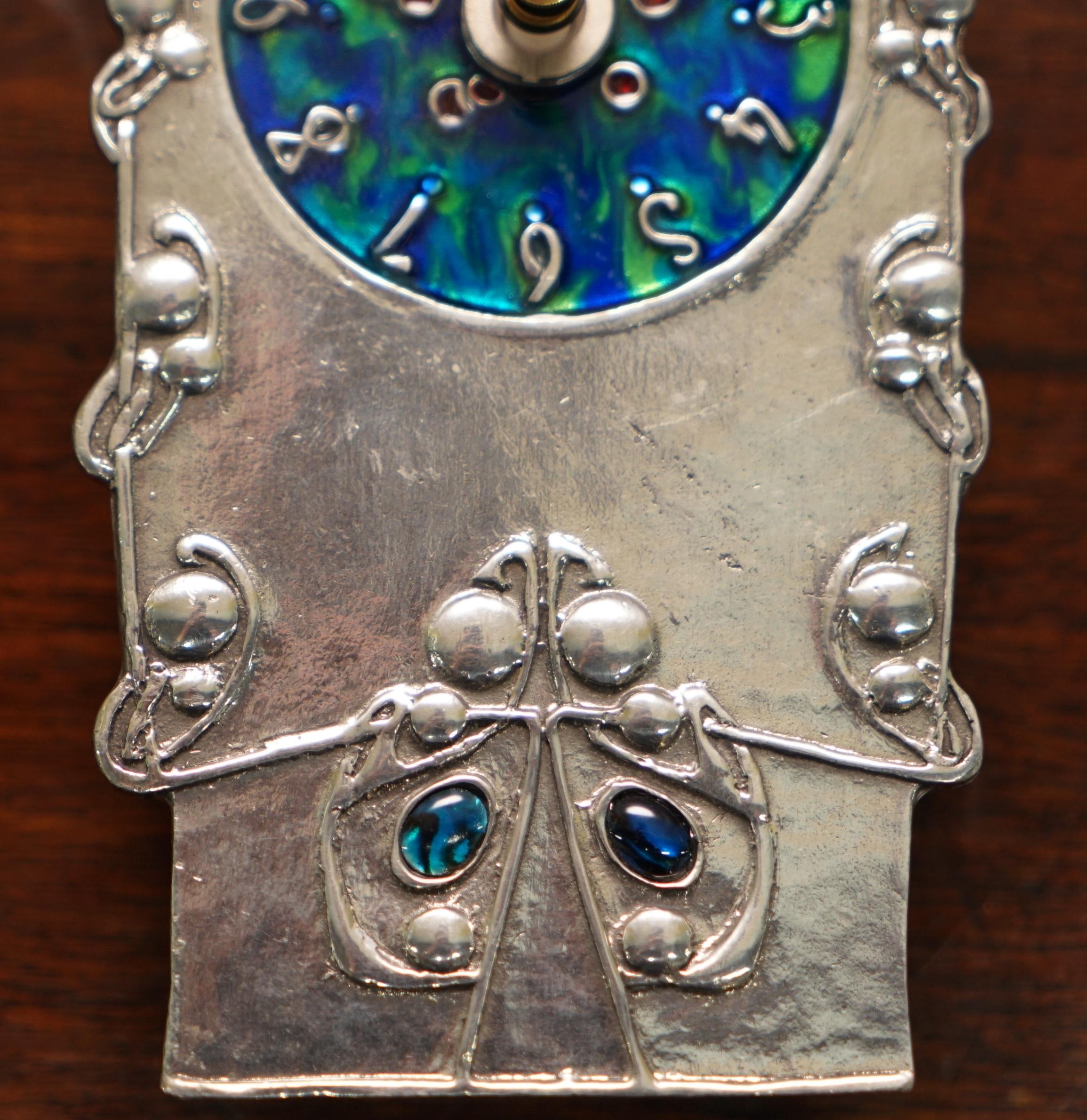 Hand-Crafted Vintage Pewter and Enamel Mantle Clock with Lovely Blue Dial Hallmarked Inside