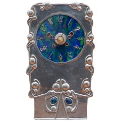 Vintage Pewter and Enamel Mantle Clock with Lovely Blue Dial Hallmarked Inside