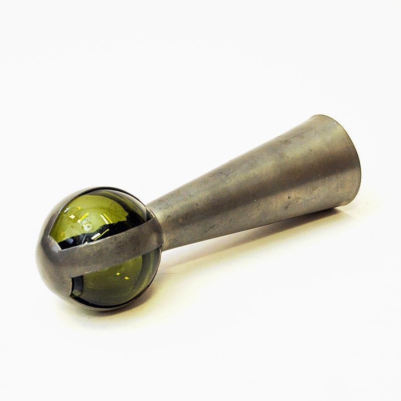 Scandinavian Modern Vintage Pewter and Glass Hand Bell by Gunnar Havstad, Norway 1950s