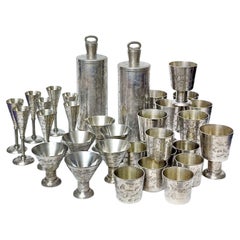 Retro Pewter Cocktail Shaker Set of 32 Pieces, Viking Style, Norway 1970s