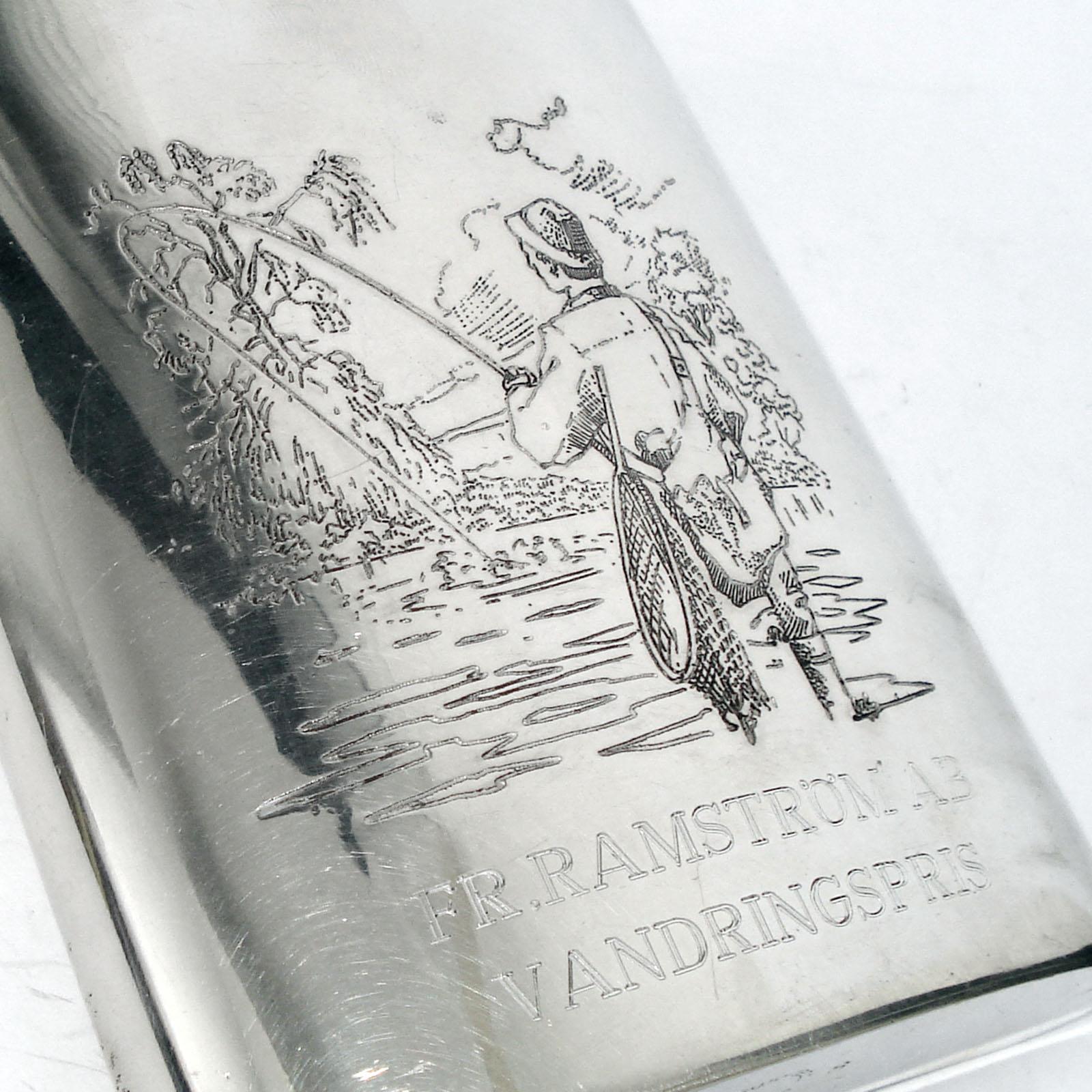 Vintage Pewter Hip Flask Fishing Décor, Sweden, 1950s 1