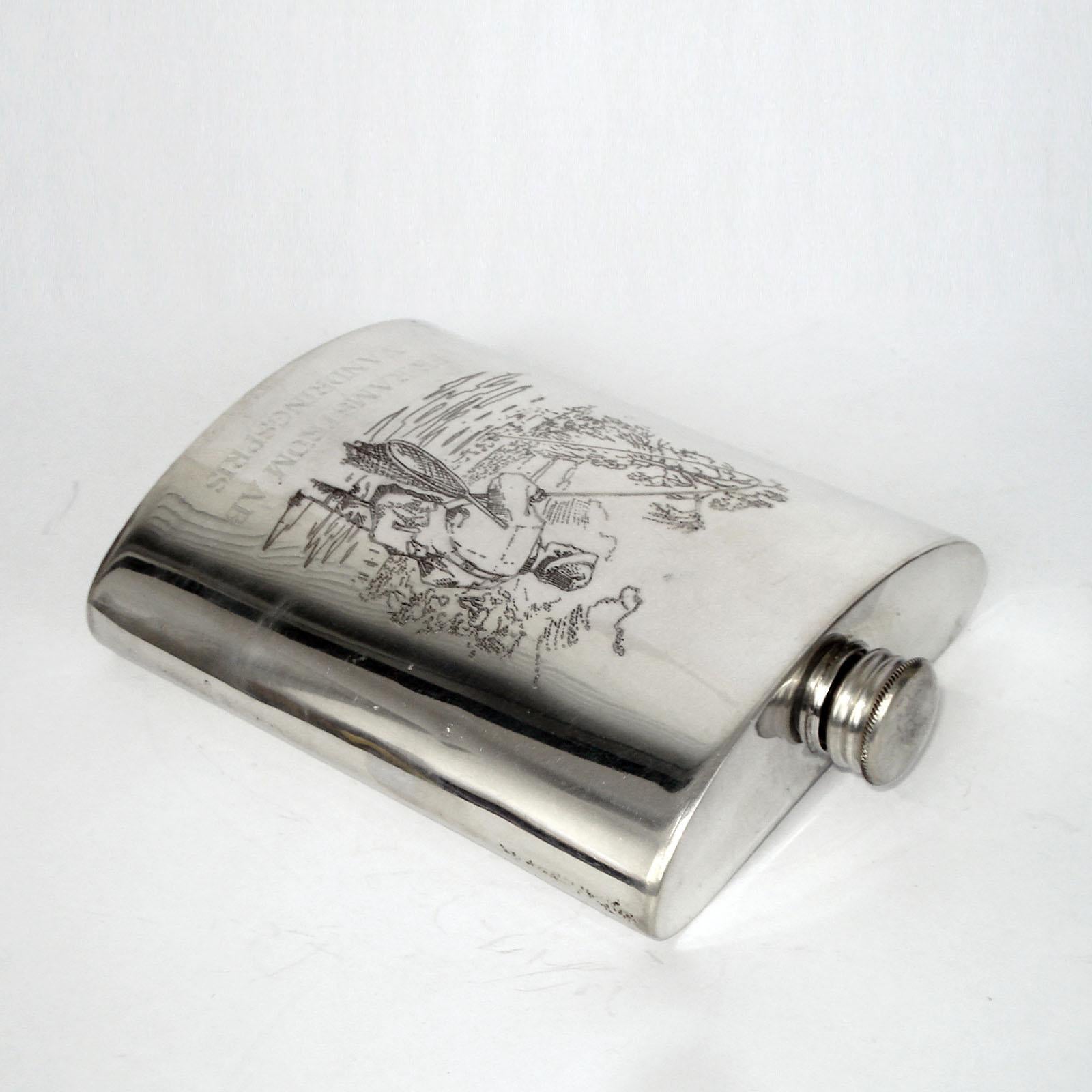 Mid-20th Century Vintage Pewter Hip Flask Fishing Décor, Sweden, 1950s