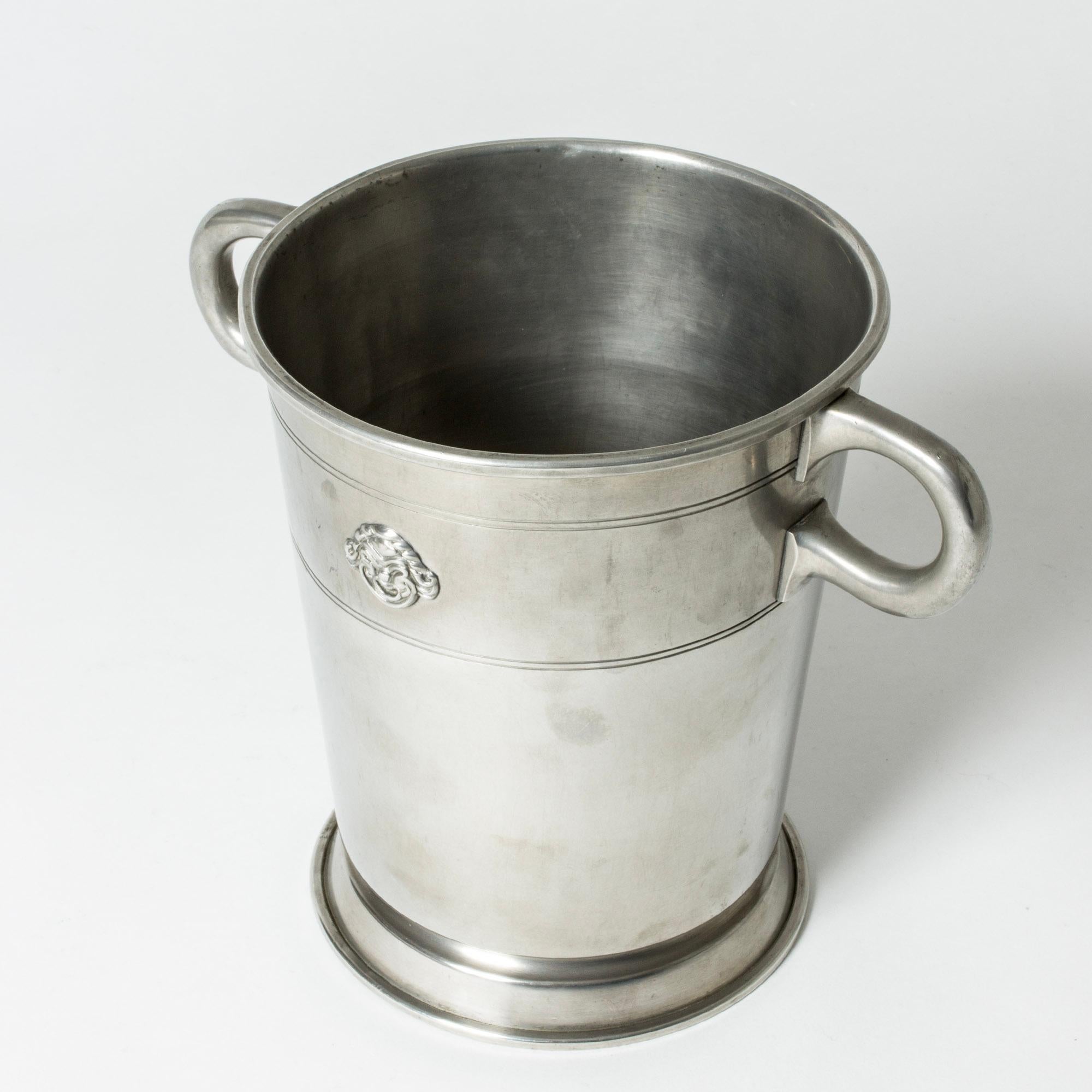Scandinavian Modern Vintage Pewter Ice Bucket by Hugo Ghelin, Ystad Metall, Sweden, 1928 For Sale