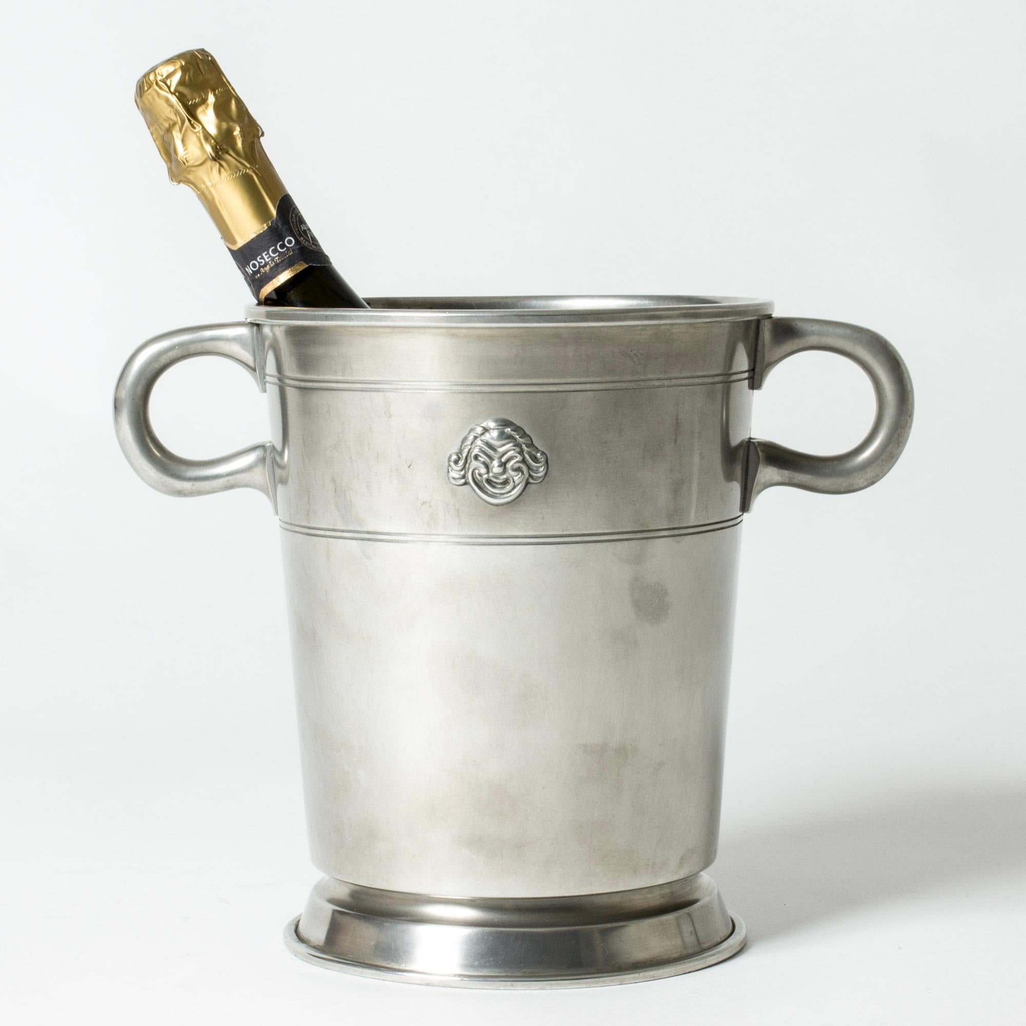 Early 20th Century Vintage Pewter Ice Bucket by Hugo Ghelin, Ystad Metall, Sweden, 1928 For Sale