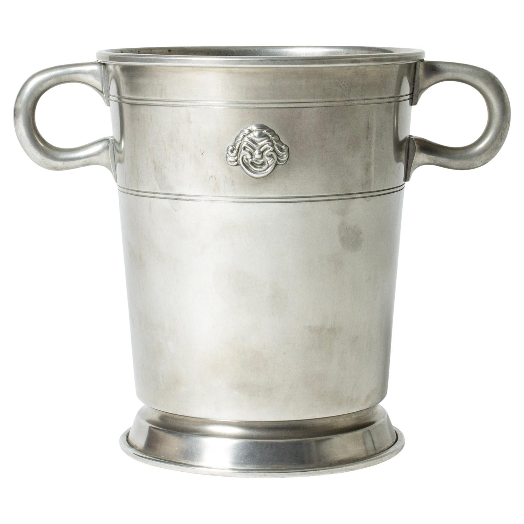 Vintage Pewter Ice Bucket by Hugo Ghelin, Ystad Metall, Sweden, 1928 For Sale