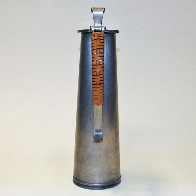 Scandinavian Modern Vintage pewter jug with leather handle by Gunnar Havstad, Norway 1950s For Sale