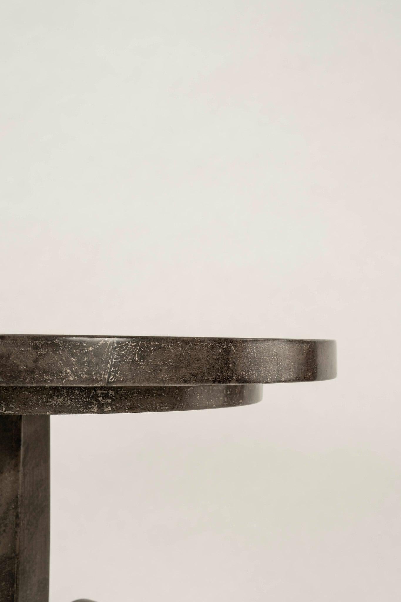 Signed Jimeco parchment occasional table with pewter leaf finish.