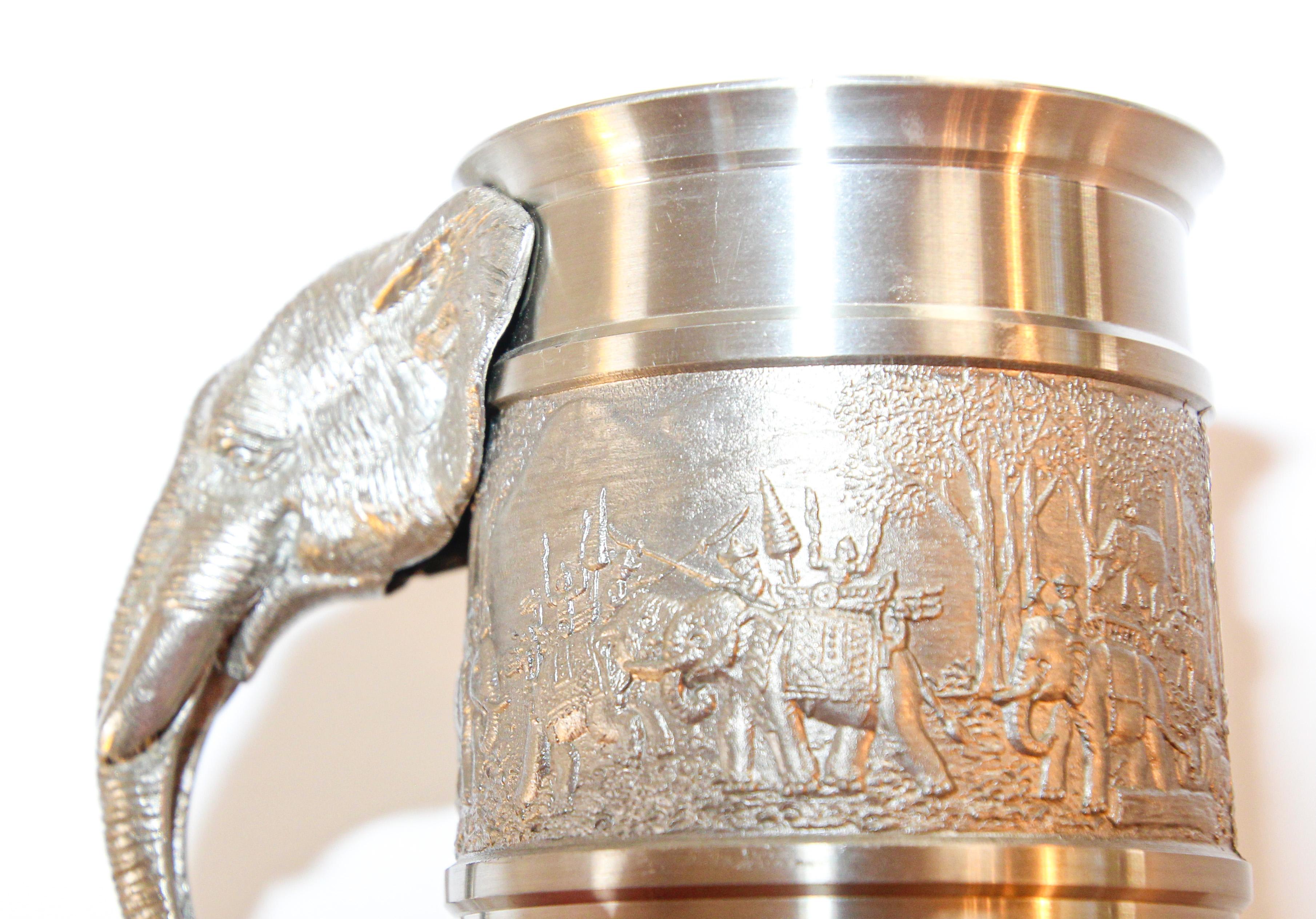 Vintage Pewter Mug from Thailand with Elephant Head Handle 4