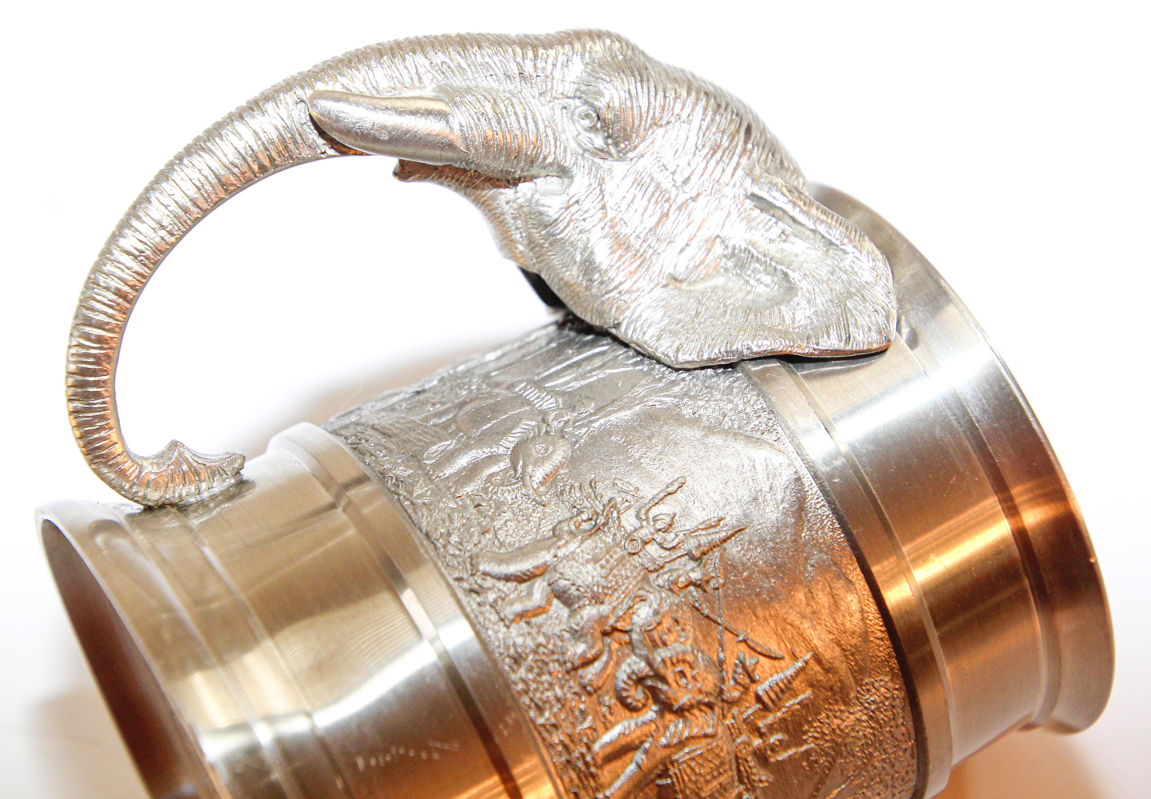 Vintage Pewter Mug from Thailand with Elephant Head Handle 5