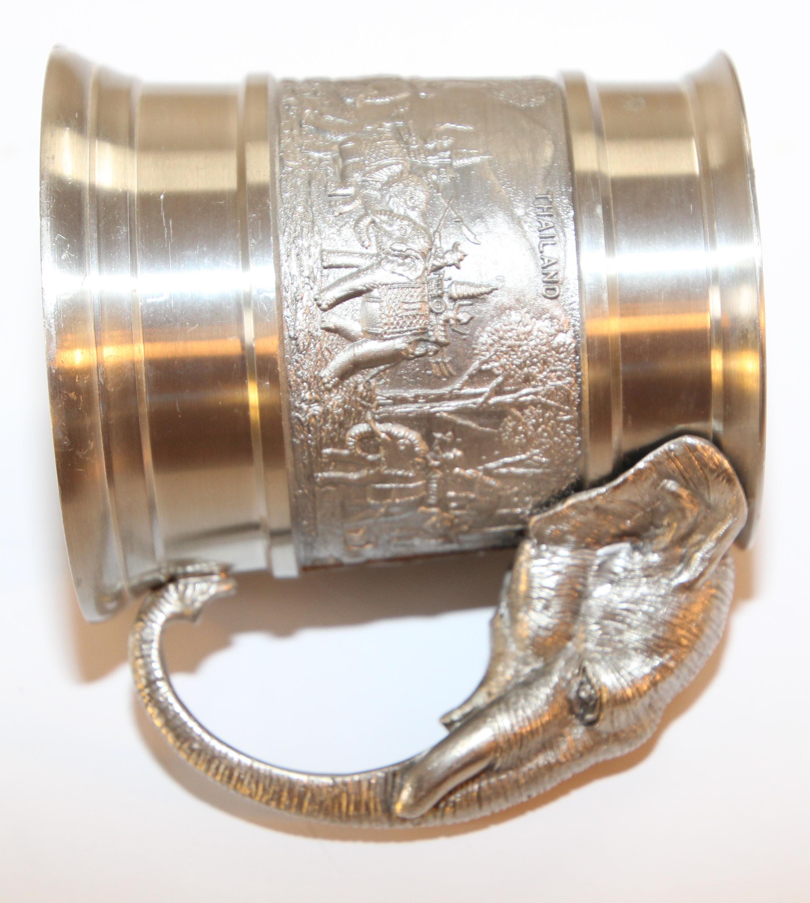 Vintage Pewter Mug from Thailand with Elephant Head Handle 7