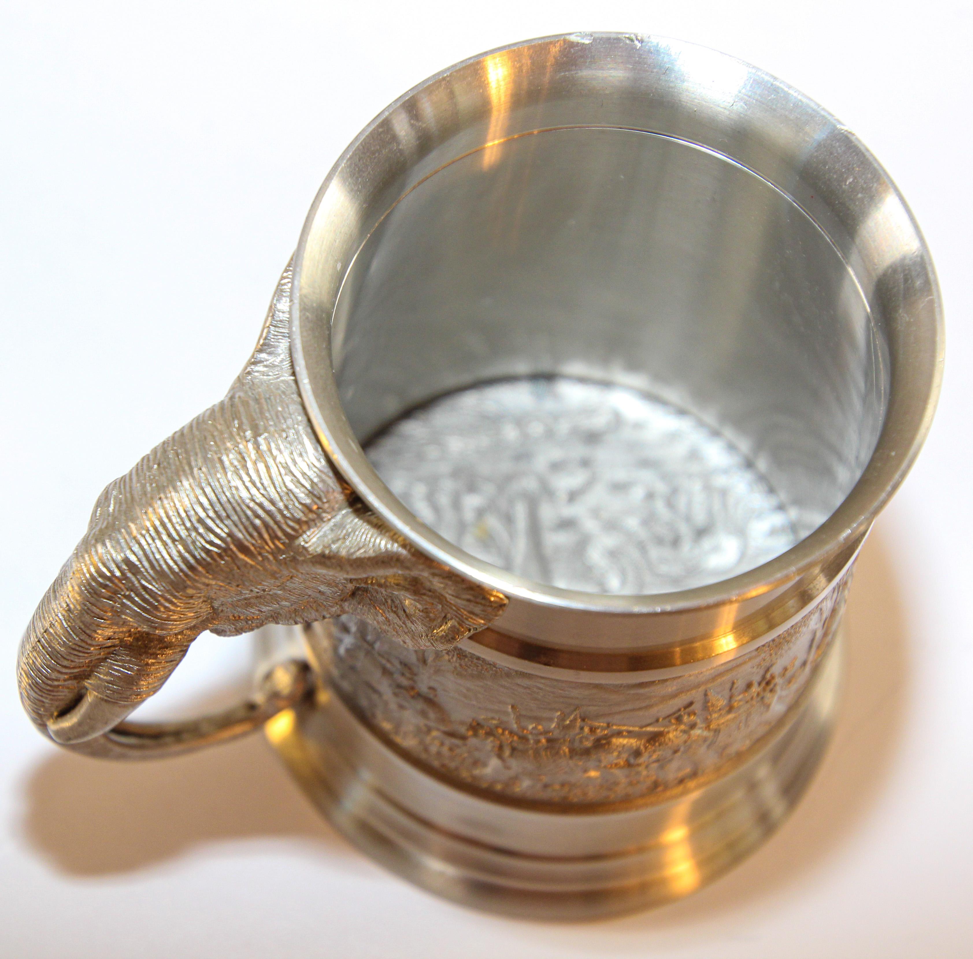 Vintage Pewter Mug from Thailand with Elephant Head Handle 9