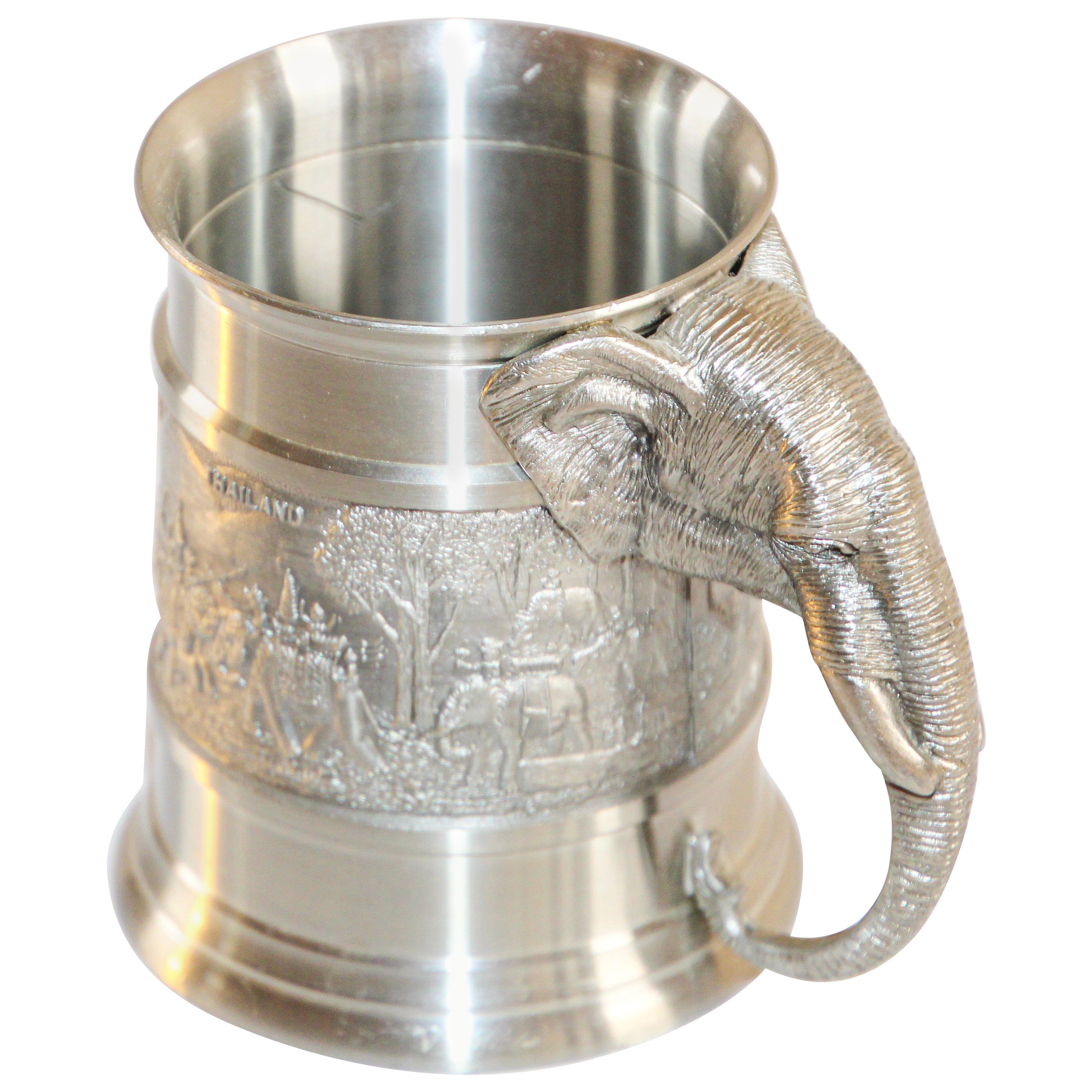 Vintage Pewter Mug from Thailand with Elephant Head Handle
