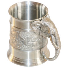 Vintage Pewter Mug from Thailand with Elephant Head Handle