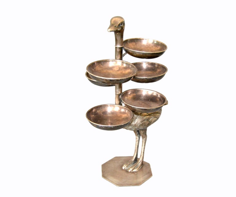 Vintage Pewter Ostrich with Serving Trays For Sale at 1stDibs