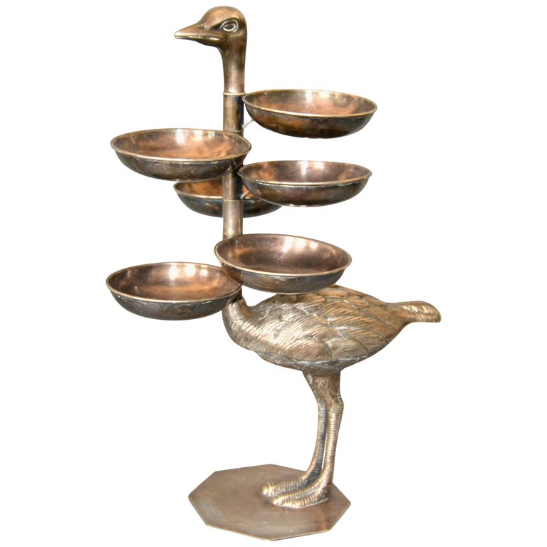 Vintage Pewter Ostrich with Serving Trays For Sale at 1stDibs