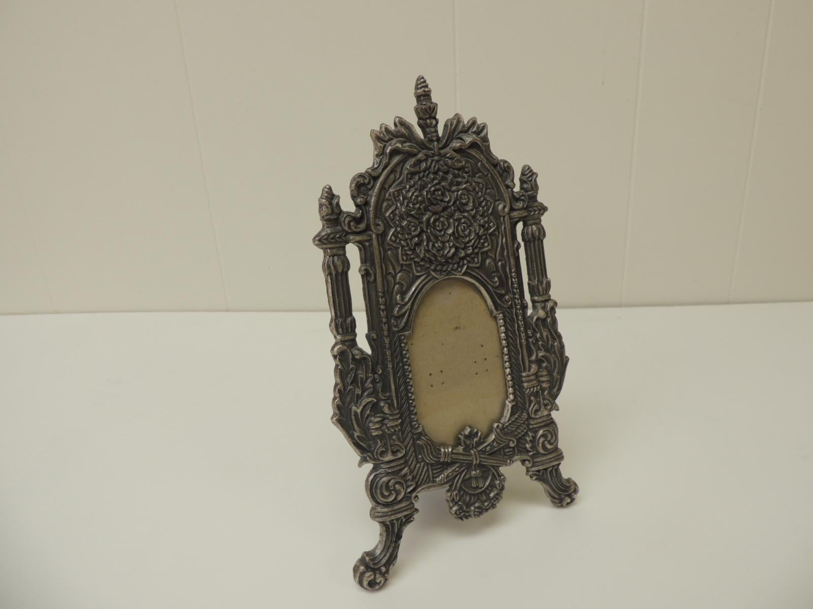 Country Vintage Pewter Picture Frame in Shape of a Cheval Floor Mirror