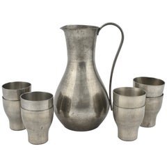 Retro Pewter Pitcher with Cups by Harald Buchrucker, Germany, 1960s