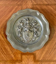 Vintage Pewter Wall Plate with Crest