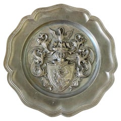Antique Pewter Wall Plate with Crest