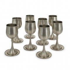 Vintage Pewter Wine Goblet Set of Eight with Coasters, 1960s Design