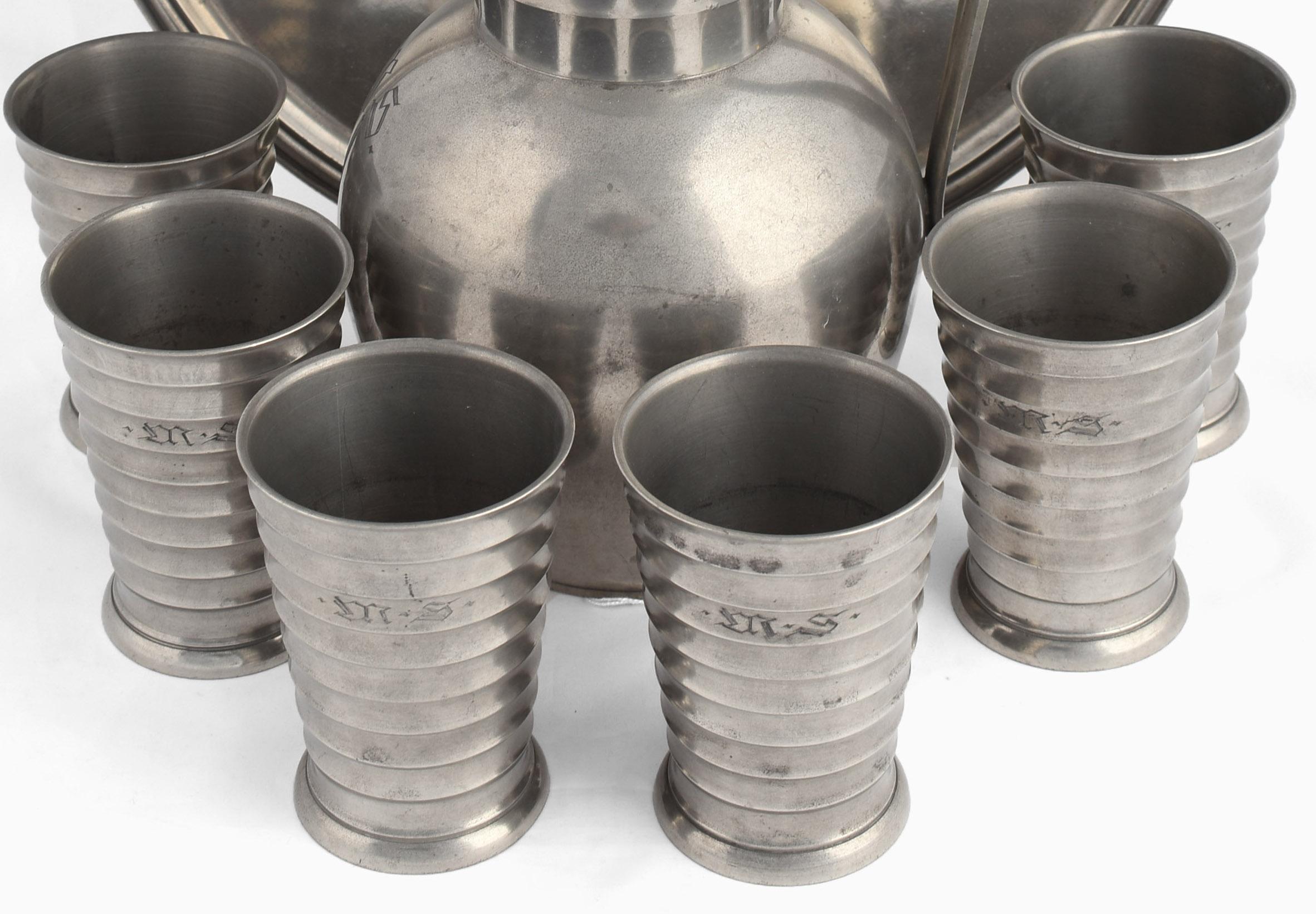 Vintage Pewter Wine Set by Wolfgang von Wersin, Germany, 1938 In Good Condition In Roma, IT