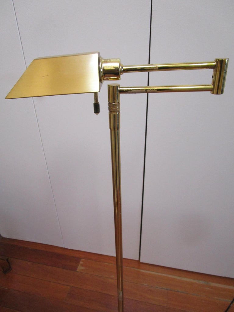 Vintage Pharmacy Floor Lamp in Brass with Swing Arm and Dimmer Switch ...
