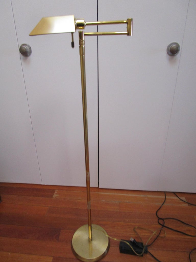 Vintage Pharmacy Floor Lamp in Brass with Swing Arm and Dimmer Switch ...